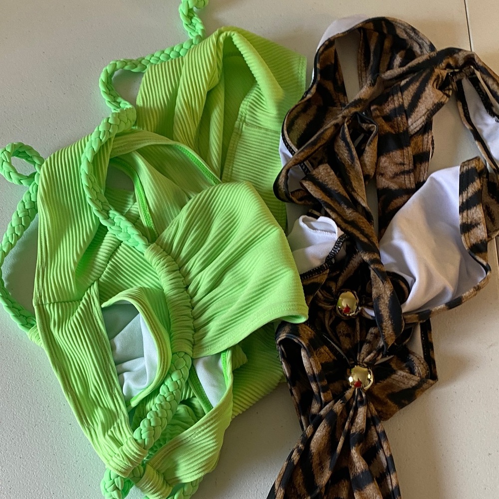 Neon Green and Animal Print Bikinis